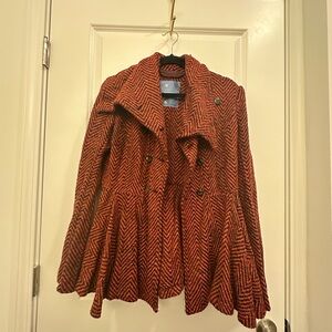 Free People Red and Black Pea Coat